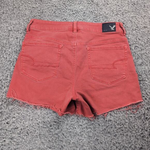 American Eagle Shorts Women 8 Salmon Stretch Distressed Hi Rise Shortie Denim - Picture 1 of 8